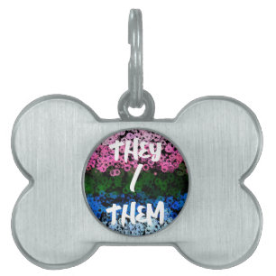 Retro Groovy Cute Floral Omniromantic Pride Flag Pet ID Tag