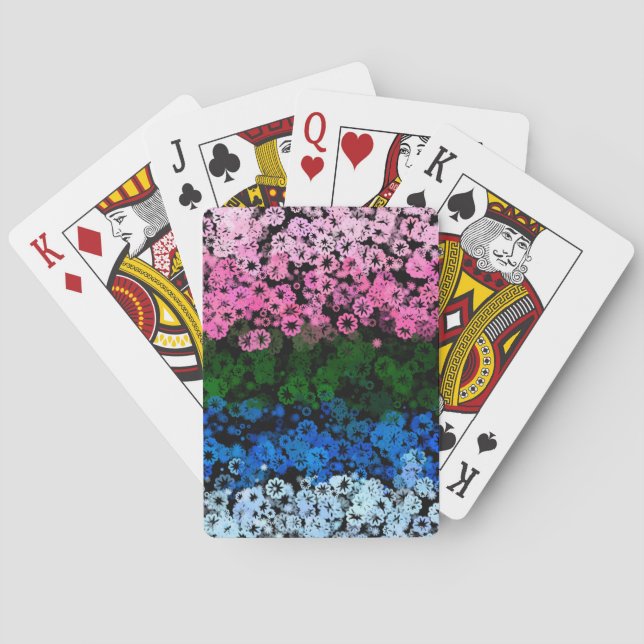 Retro Groovy Cute Floral Omniromantic Pride Flag Playing Cards (Back)
