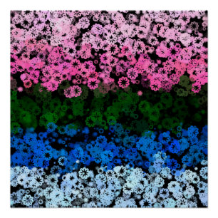 Retro Groovy Cute Floral Omniromantic Pride Flag Poster
