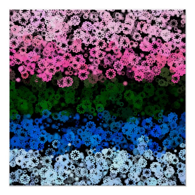 Retro Groovy Cute Floral Omniromantic Pride Flag Poster (Front)