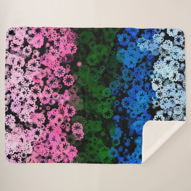 Retro Groovy Cute Floral Omniromantic Pride Flag Sherpa Blanket (Front (Horizontal))