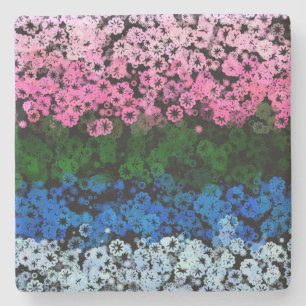 Retro Groovy Cute Floral Omniromantic Pride Flag Stone Coaster