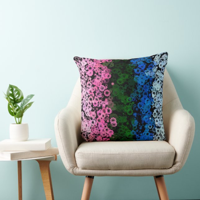 Retro Groovy Cute Floral Omniromantic Pride Flag Throw Pillow (Chair)
