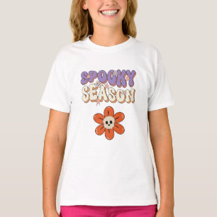 Retro Groovy cute flower Halloween orange purple T-Shirt