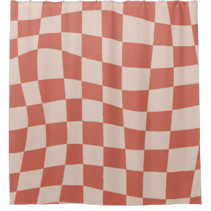 Retro Groovy Cute Peach wavy checkered Pattern