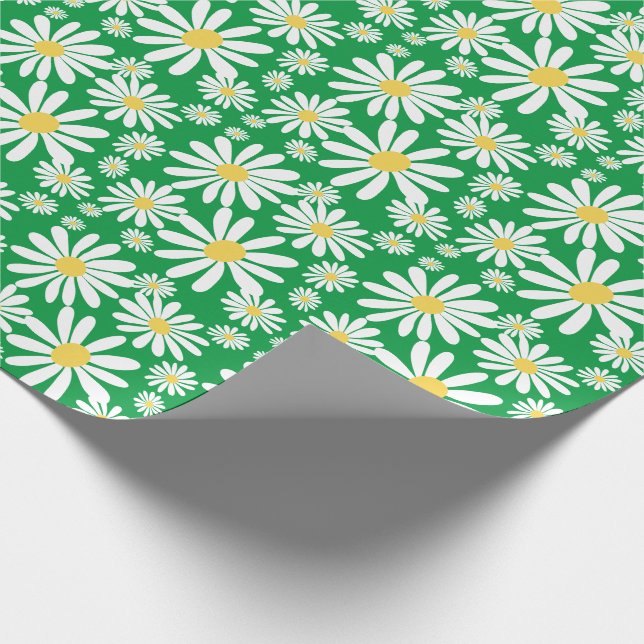 Retro Groovy Daisies Spring Pattern Kelly Green Wrapping Paper (Corner)