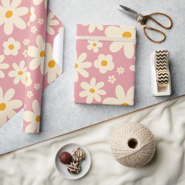 Retro groovy daisy boho desert pink wrapping paper (Crafts)