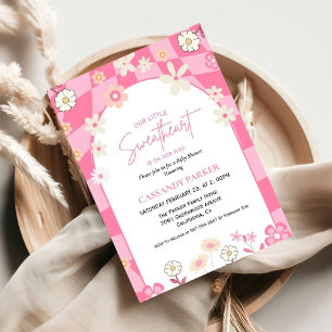 Retro Groovy Daisy Boho Valentine  Baby Shower Invitation