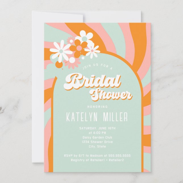 Retro Groovy Daisy Bridal Shower Invitation (Front)