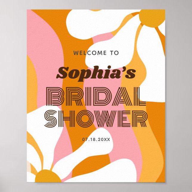 Retro Groovy Daisy Bridal Shower Welcome Poster (Front)