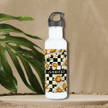 Retro Groovy Daisy Chequerboard Personalized Name 710 Ml Water Bottle<br><div class="desc">Retro Groovy Daisy Chequerboard Personalized Name Water Bottle features a groovy daisy pattern on a black and white chequerboard pattern background with your custom text or personalized name in the centre. Perfect as a gift for family and friends for Christmas, birthday, holidays, Mother's day, work colleagues and more. Created by...</div>