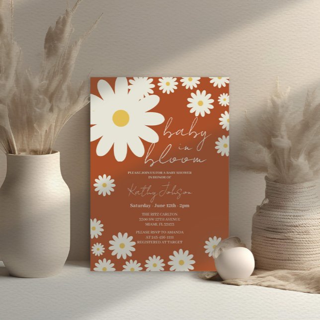 Retro Groovy Daisy Floral Baby in Bloom Shower  Invitation (Creator Uploaded)