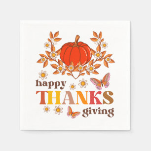 Retro Groovy Daisy Pumpkin Hippie Thanksgiving Napkin