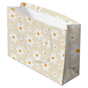 Retro Groovy Daisy Tan Birthday Large Gift Bag