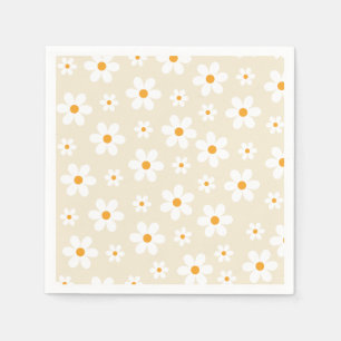 Retro Groovy Daisy Tan Birthday Paper Plates Napkin