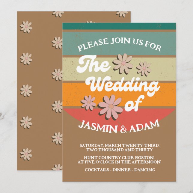 Retro Groovy Daisy Wedding Invitation (Front/Back)