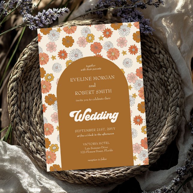 Retro groovy dusty orange ivory brown autumn invitation (Retro groovy dusty orange ivory brown autumn invitation)