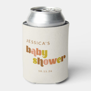 Retro Groovy Earthy Boho Baby Shower Personalized Can Cooler