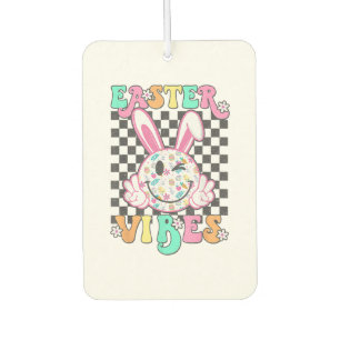 Retro Groovy Easter Vibes Bunny Checkered Smile Wo Air Freshener