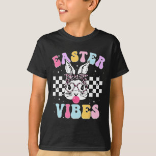 Retro Groovy Easter Vibes Bunny Chequered For Wome T-Shirt