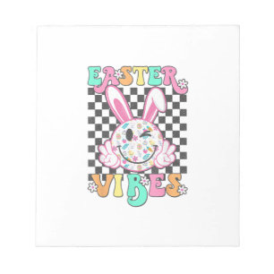 Retro Groovy Easter Vibes Bunny Chequered Smile Wo Notepad
