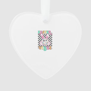 Retro Groovy Easter Vibes Bunny Chequered Smile Wo Ornament
