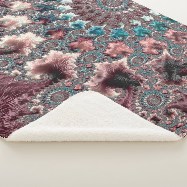 Retro Groovy Eclectic Bohemian Spiral Fractal Sherpa Blanket (3/4)