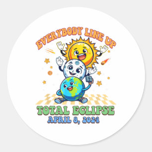 Retro Groovy Everybody Line Up Total Solar Eclipse Classic Round Sticker