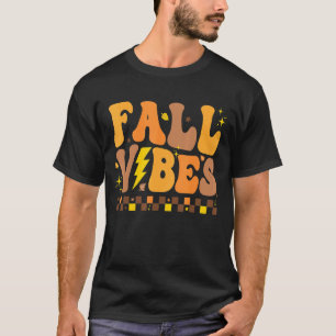 Retro Groovy Fall Vibes Chequered Pattern Autumn S T-Shirt