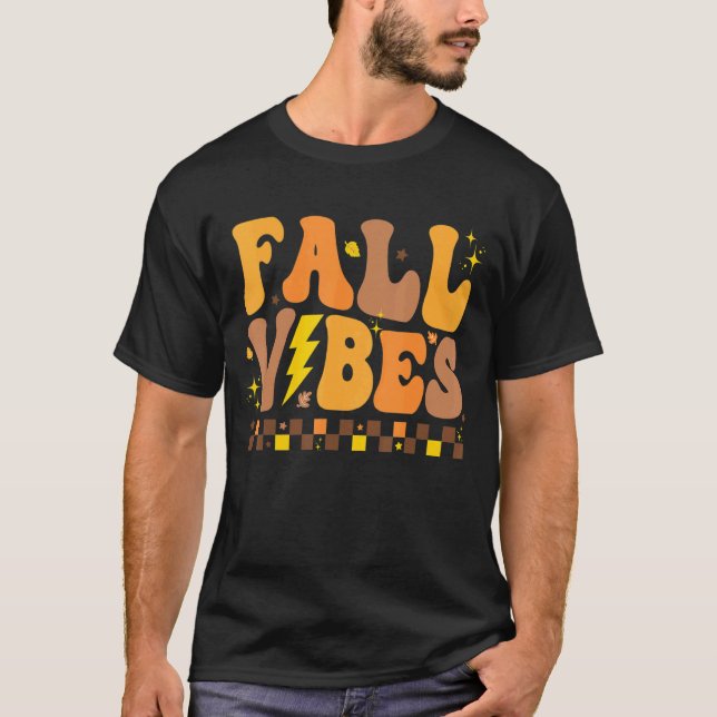 Retro Groovy Fall Vibes Chequered Pattern Autumn S T-Shirt (Front)