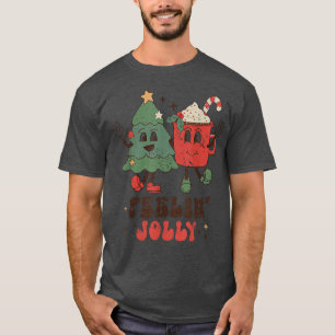 Retro Groovy Feelin' Jolly Christmas Tree And Hot T-Shirt