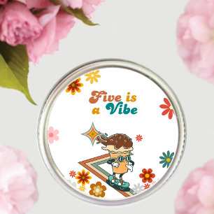 Retro Groovy Five is a Vibe Daisy 5th Birthday  Classic Round Sticker