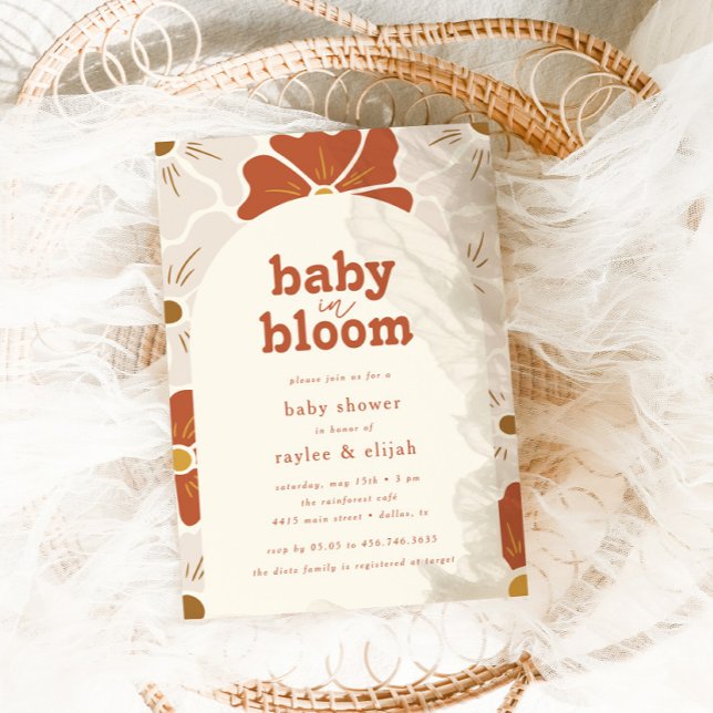 Retro Groovy Floral Arch Baby in Bloom | Boho Invitation (Creator Uploaded)