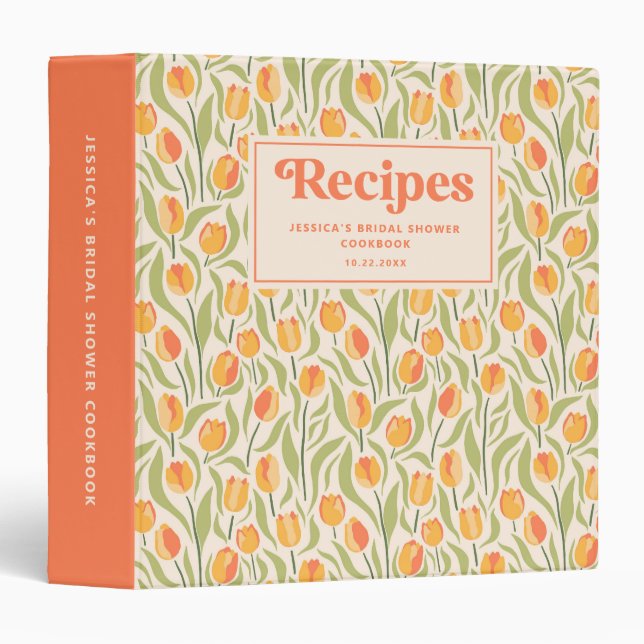 Retro Groovy Floral Bridal Shower Recipe Book Binder (Front/Spine)