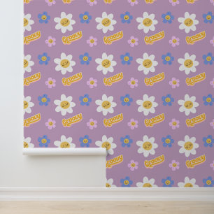 Retro Groovy Floral Daisies Purple Home Wallpaper