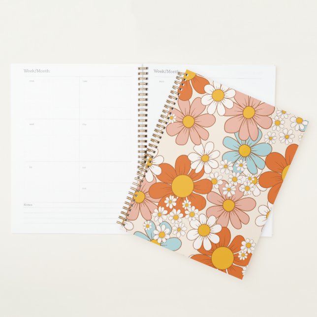 Retro Groovy Floral Daisy Seamless Pattern Planner (Display)