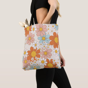 Retro Groovy Floral Daisy Seamless Pattern Tote Bag
