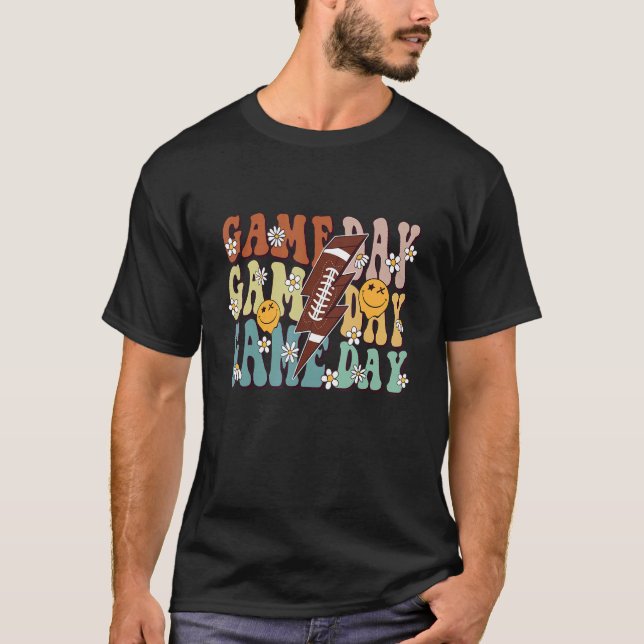 Retro Groovy Floral Game Day Vibes Family Matching T-Shirt (Front)