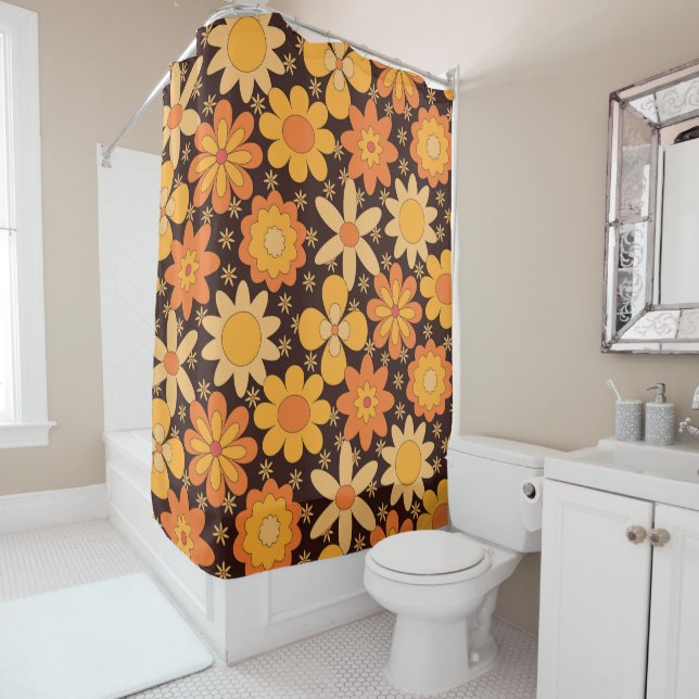 Retro Groovy Floral pattern Yellow and  Orange  (In Situ)