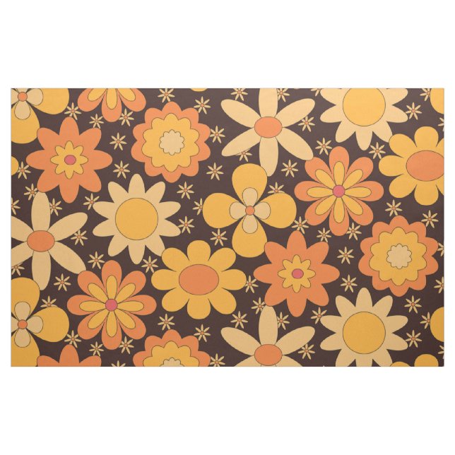 Retro Groovy Floral pattern Yellow and Orange Fabric (Yard)