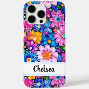 Retro Groovy Floral Personalized iPhone 16 Pro Max Case