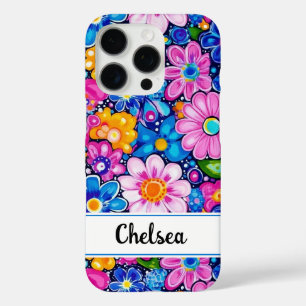 Retro Groovy Floral Personalized iPhone 16 Pro Case