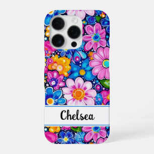 Retro Groovy Floral Personalized iPhone 16 Pro Case