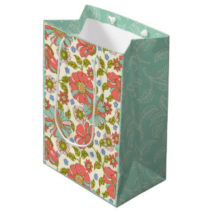 Retro Groovy Floral Pink and Green  Medium Gift Bag