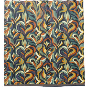 Retro Groovy Floral Swirl Navy Teal Orange Pattern