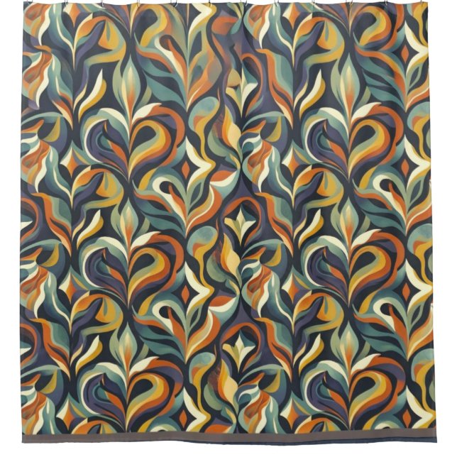 Retro Groovy Floral Swirl Navy Teal Orange Pattern (Front)