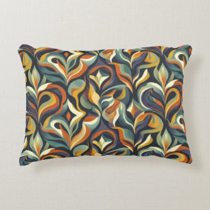 Retro Groovy Floral Swirl Navy Teal Orange Pattern Accent Pillow