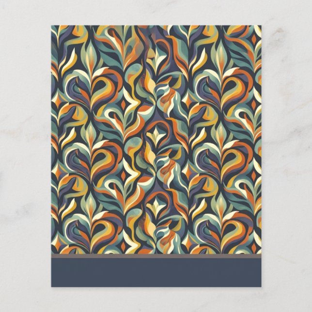 Retro Groovy Floral Swirl Navy Teal Orange Pattern Flyer (Front)