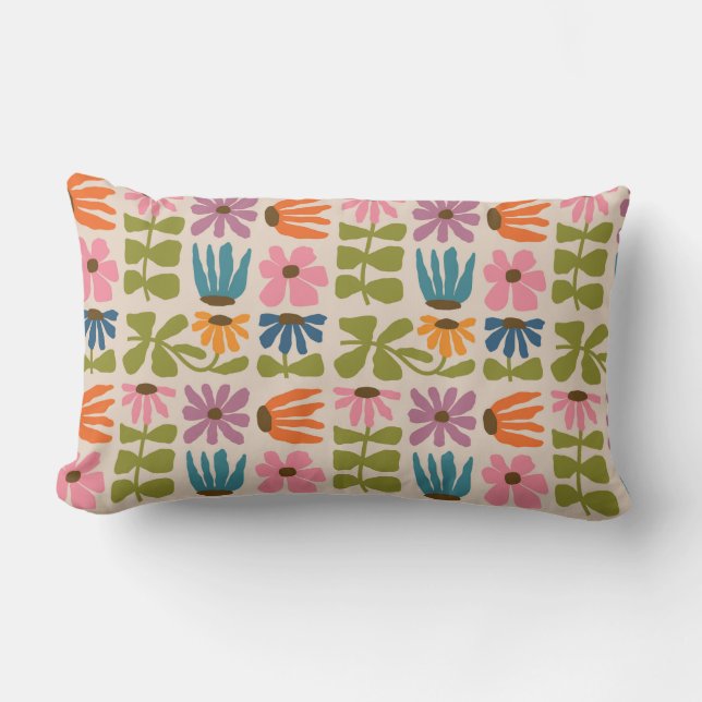 Retro Groovy Floral  Throw Pillow (Front)