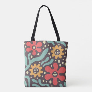 Retro Groovy Floral Tote Bag